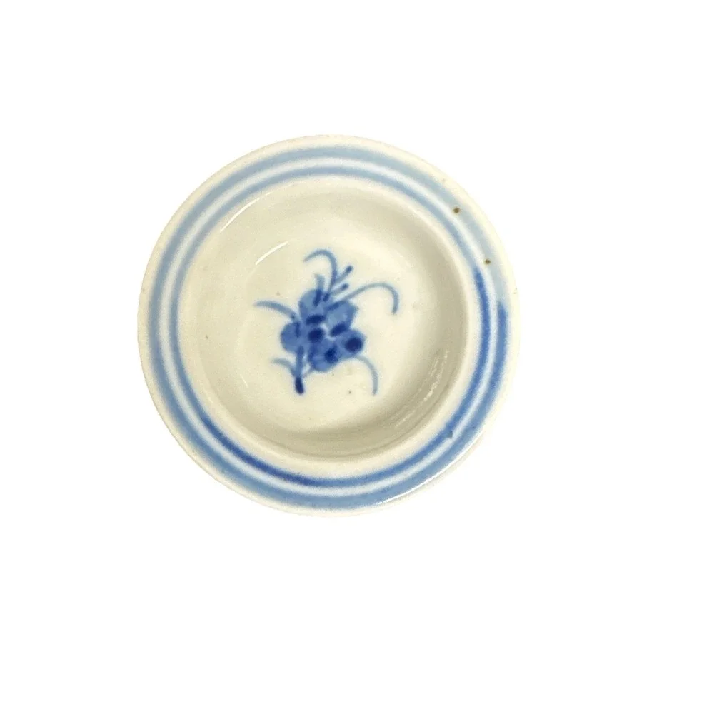 Vintage Chinese Blue & White Porcelain Duck Teapot Hand Painted Wicker Handle